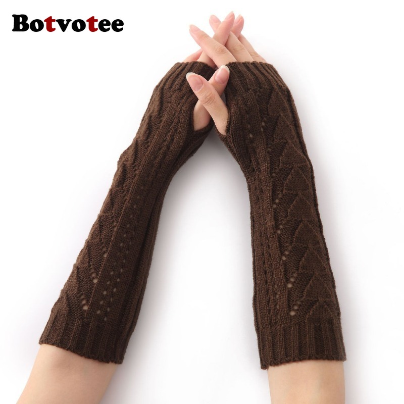 Fingerless Glove Knit - Kadınlar için Botvotee Kışlık Örgü Delikli