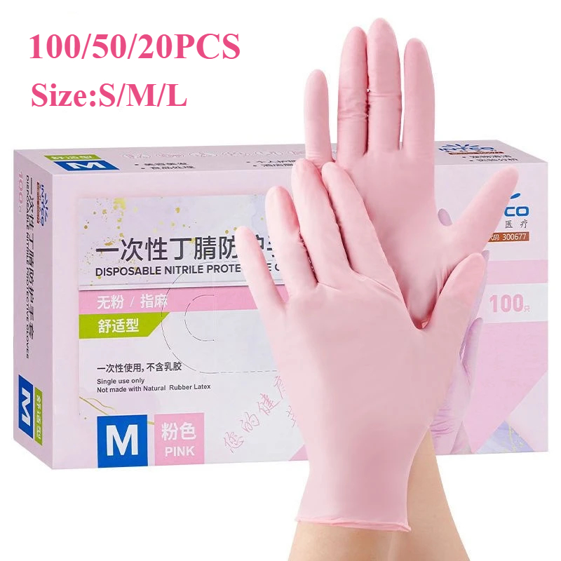 Nitrile Mechanic Glove - 20/50/100 adet pembe nitril eldiven tek